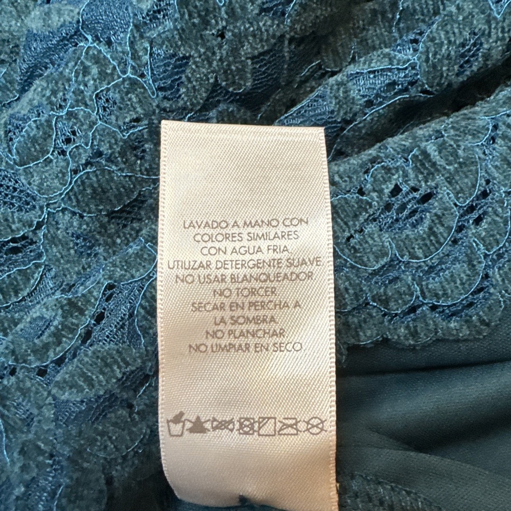 Lace Top Teddi Rose‎ Floral Scalloped Keyhole Short Sleeve Teal Blue Medium - Picture 7 of 7